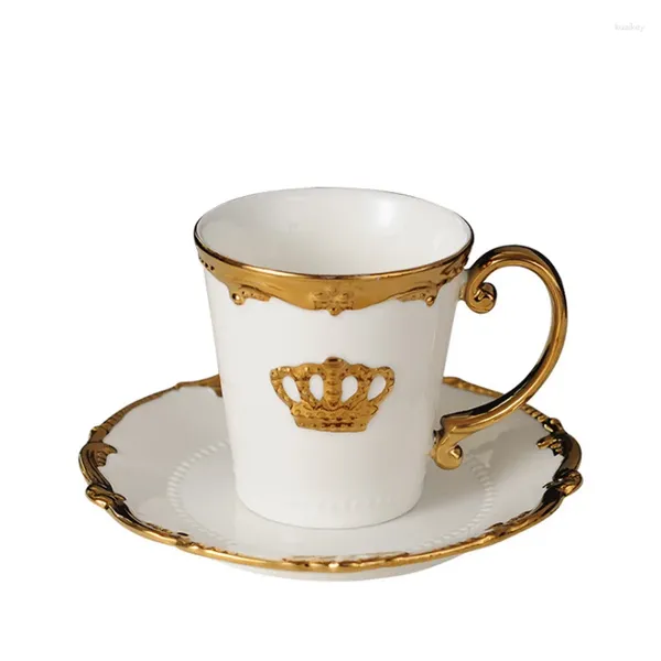 Tassen Untertassen HF Europäisches Knochenporzellan-Kaffeetassen- und Untertassen-Set Royal Luxus handgefertigte Porzellan-Keramik-Teetasse mit Krone