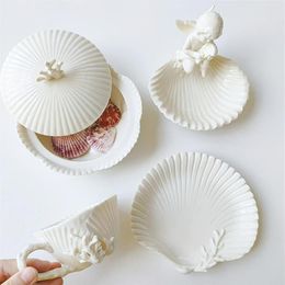 Tasses soucoupes haut De gamme coquille De corail Relief tasse à café et soucoupe en céramique après-midi tasse à thé créative porcelaine Tazas De Cafe227e