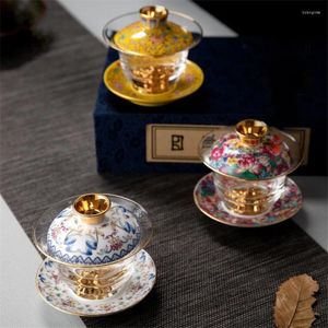 Cups Saucers hoogwaardige Royal Special Tea Cup met deksel creatief email Crafts Glass Espresso Café luxe middagbloemsets