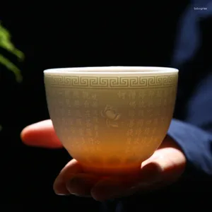 Tazas de tazas Suter Jade de alto grado White White Portelain Heart Sutra Cup Ceremony Ceremony Cup.El budismo es zen