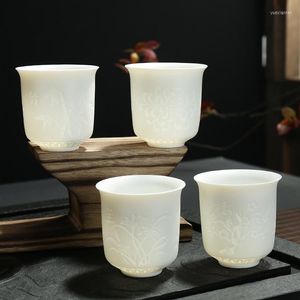 Cups schotels High White Porcelain Cup Chrysanthemum Patronen Theetlop Unglazed Biscuit Fire Bowl Tea Masters 150ml