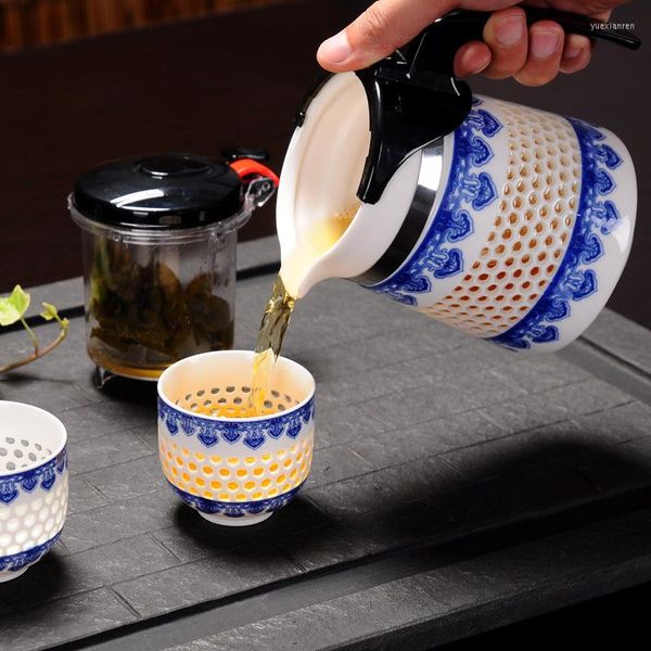 Tasses soucoupes creux bleu et blanc théière passoire bouilloire filtre à thé tasse à café verres voyage chine ensemble 1 Pot 2