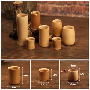 Cups schotels Home Japan Style Natural Bamboo gesneden Water Cup Tea Beer koffiesap Drinkmok Handgemaakt houten houten