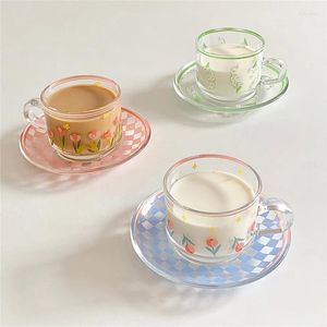 CUPS SAUCERS Ins Creative Coffee Cup Saucer Juego de planta pintada a mano de cocina para el hogar