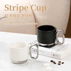 Tasses soucoupes Internet célébrité lumière luxe argent plaqué tasse à café avec haute valeur esthétique bureau en céramique eau après-midi tasse à thé