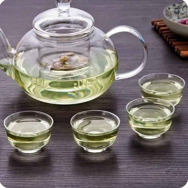 Tasses Saucers Style Japon épaississant une petite tasse en verre et soucoupe 3 pcs / lot thé de fleur transparent 30 ml