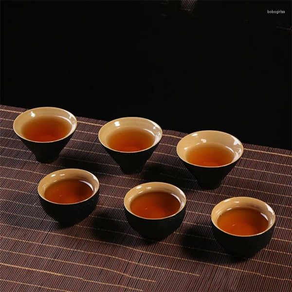 Tasses Saucers Japanese Black Pottery Retro Tacups Creative Ceramic Tea tasse pour Pu'er Chinese Water Office Set Drinkware