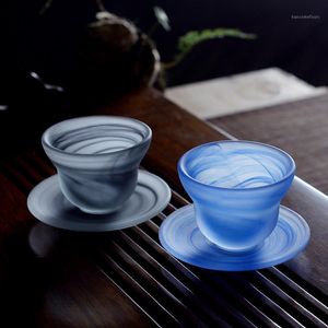 Ensemble de tasses et soucoupes en verre givré en cristal japonais, Design moderne, cadeau exquis, Tazas à café de l'après-midi
