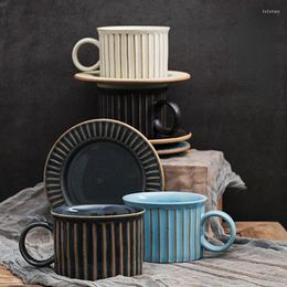 Kopjes schotels Japanse handgemaakte grove aardewerk koffiekopje en schotel set retro keramische afternoon tea mok