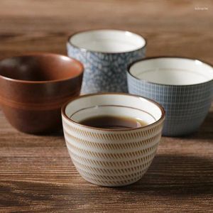 Kopjes schotels Japanse retro handgemaakte keramische theekop creatief streep design koffie mok porseleinen theekopje kantoor drinkwareteware