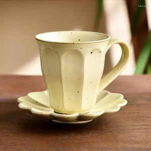 Tasses soucoupes poterie brute japonaise après-midi thé lait tasse à café ensemble à la main Latte tasse petit déjeuner Art avec et assiette