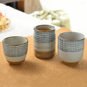 Tazas Platillos Taza de sopa de cerámica de estilo japonés Té Patrón de celosía pintado a mano Taza de té Originalidad Leche Café Vino