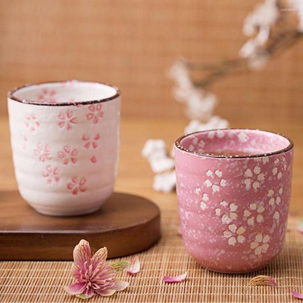 Tasses soucoupes Style japonais tasse à café en céramique tasse à thé poterie Vintage tasses à eau fleurs de cerisier service à thé artisanat