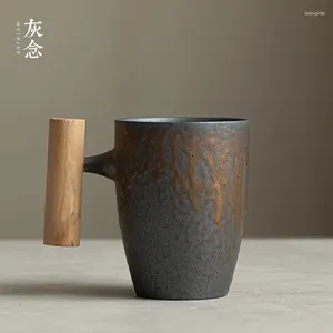 Kopjes schotels Japanse stijl houten handvat Cup verguld geglazuurd ruw aardewerk koffie handgemaakte oven mok gepersonaliseerde Home water