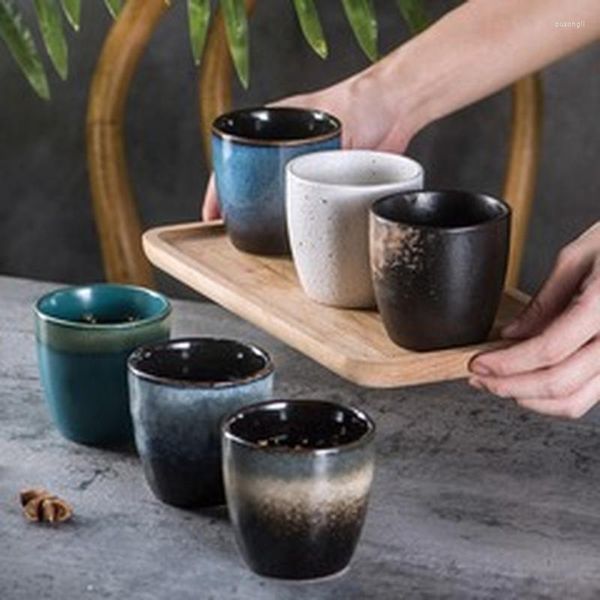 Tazas, platillos, vajilla de cerámica pintada a mano bajo vidriado japonés, taza de té, restaurante especial, hogar, copa de vino pequeña Retro