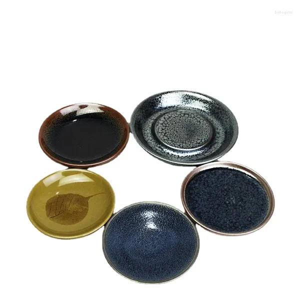 Tazas y platillos Jianzhan, olla con forma de gota de aceite, rodamiento, tapete para Taza de cerámica, platillo hecho a mano chino