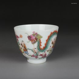 Tazas, platillos Jingdezhen, taza de té de porcelana antigua de cerámica, campana dorada individual, patrón de personajes antiguos Pastel pintados a mano