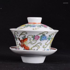 Kopjes schotels Jingdezhen fabriek gemaakt porselein met de hand beschilderde witte meloen vlinder deksel thee thee