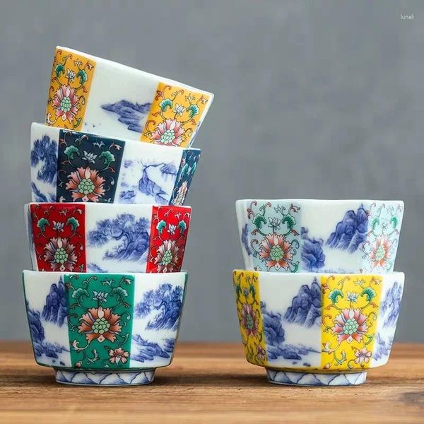 Tazas y platillos Jingdezhen, copa de porcelana inusual y hermosa, Vintage, bonito y diferente té, esmalte de cerámica, accesorios estéticos