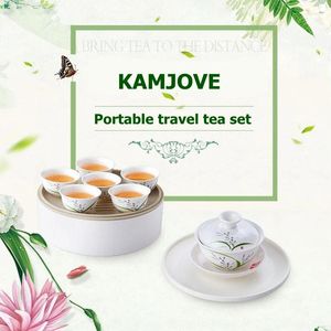 Cups Saucers Kamjove KP-128 Agage-on Blue and White Porselein Travel Tea Set draagbaar