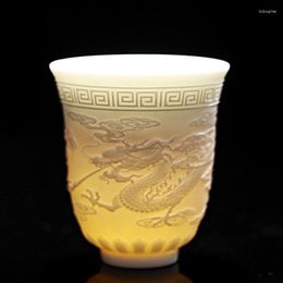 Tasses soucoupes grande tasse à thé en Relief mouton Jade porcelaine blanche une paire de bols Dragons et phénix artisanat fait main