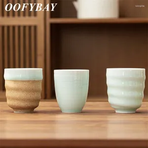 Cups Saucers Longquan Celadon Coarse Pottery Tea Cup Handgemaakte Espresso koffiemok keramische kantoortheetopjes Tumbler Drinkware 300/350/275 ml