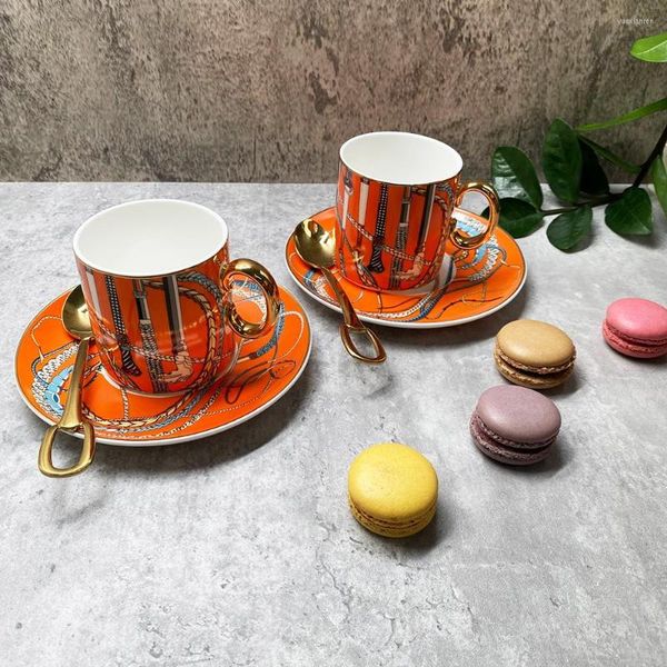 Tazas, platillos, juego de tazas de té de lujo de 2 tazas y platos de café de cerámica de porcelana de hueso de arte Vintage, tazas de té Euro Royal