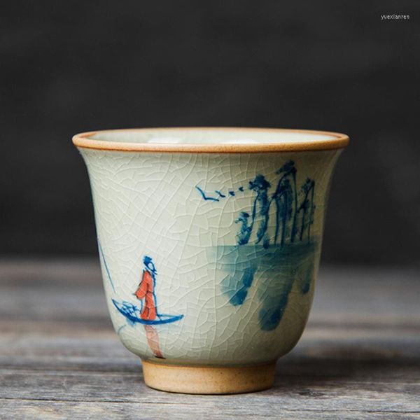 Tazas, platillos, maestro, taza pintada a mano, estilo chino, cerámica de río, Jingdezheng, juego de té antiguo, tazas de barco para ceremonia