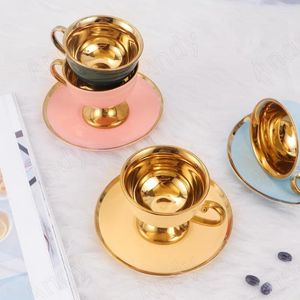 Cups Saucers Modern Bone China Cup en Saucer Sets Franse Gold Ploated Decora Office Desktop Coffee Golden Stroke Home