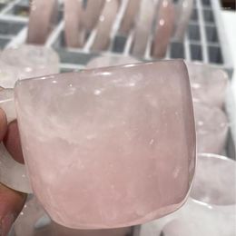 Cups Saucers Natural Rose Quartz Cup Crystal Hand gesneden drankjes stenen thee koffie melk cadeau ambacht huisdecoratie