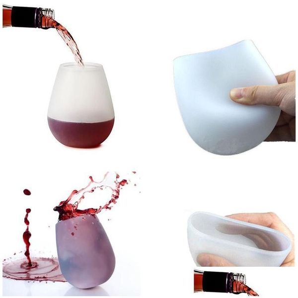 Tazas Platillos Nuevo diseño Moda irrompible Goma transparente Copa de vino Sile Cerveza Cupsglass Drinkware para Cam Drop Delivery Home Garden Dho0K