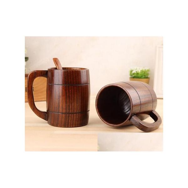 Tazas Platillos Nuevo Ecológico 400Ml Cerveza de madera clásica Té Taza de café Taza Botella de agua A prueba de calor Home Office Party Drinkware Dr Dh1F9