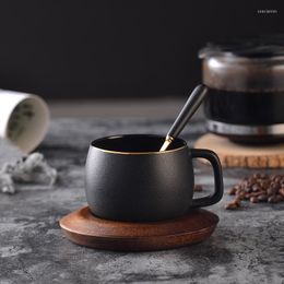 Kopjes schotels Noordse keramische koffiekop en massief houten zwarte mok Espresso Engels afternoon tea feest theekopje Home Drinkcadeau