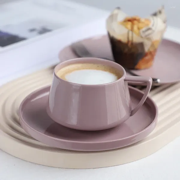 Tasses Soucoupes Nordique Ins Rose Violet Porcelaine Tasse À Café Et Soucoupe Ensemble Bureau À Domicile Après-Midi Thé Tasse Simple Latte Eau Couple Fille Cadeau