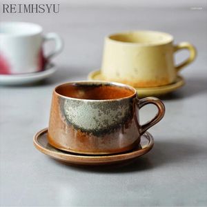 Tasses Saucers Nordic Style rétro en céramique glace Cracked Single 300 ml tasse de café et soucoupe thé au bureau de lait d'eau Home Mug Drinkware Sett