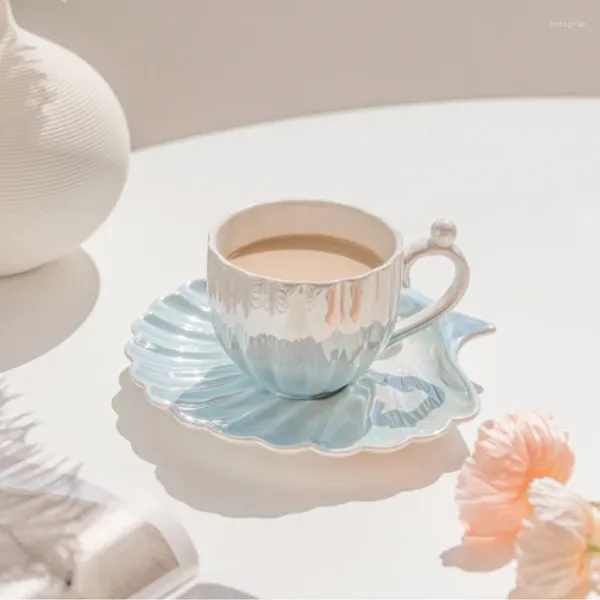 Tasses Saucers Perle Shape Cake Mug Creative Cerat Ceramic Afternoon TEA Set Women's Send Friends Cadeaux