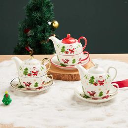 Tasses soucoupes cadeau de noël personnalisé cafetière en céramique de dessin animé mignon et soucoupe de tasse service à thé en porcelaine créative avec boîte tasse d'eau