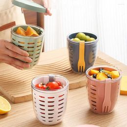 Tasses soucoupes tasse à fruits Portable avec compartiments de vidange salade étanche en déplacement boîte de grande capacité conteneur