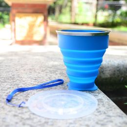 Kopjes schotels draagbare siliconen vouwen reizen intrekbare buitenmini koffie handcup met lanyard / deksel kleurrijke drinkwaterbeker