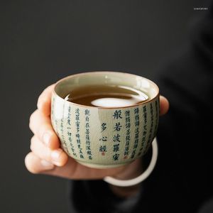 Tasses soucoupes Prajna Paramita coeur Sutra poterie chinoise céramique ouverture tasse à thé ensemble bol à thé pour cérémonie tasse à thé