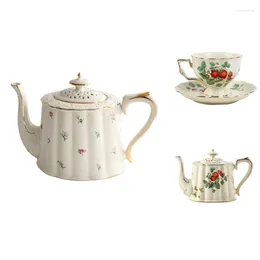 Tazas Platillos ¡Promoción!Juego de tazas de café con tetera Retro francesa, platillo con borde dorado, flor, taza de té grande, té de la tarde inglés