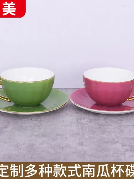 Ensemble de tasses et soucoupes à café en forme de citrouille, en céramique, cadeau de vente créatif, couleur thé, porcelaine émaillée en Relief