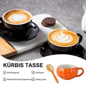 Cups Saucers Pumpkin Cup Halloween -vormig keramiek met lepel cartoon koffiemok voor thee en drankjes