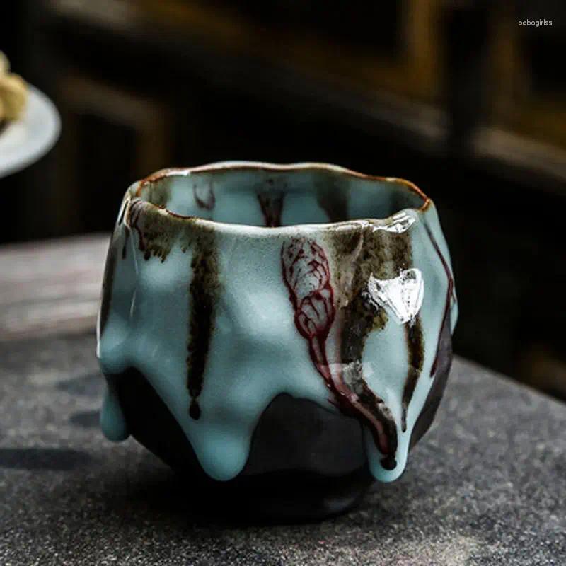 Tazas de tazas El horno puro hecho a mano se convierte en grande Tianmu Jianzhan Tea Cup Ru Vintage Rough Pottery Set