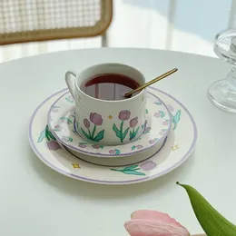 Kopjes schotels paarse tulpen keramische koffieset keuken servies botten china beker en sets thee p