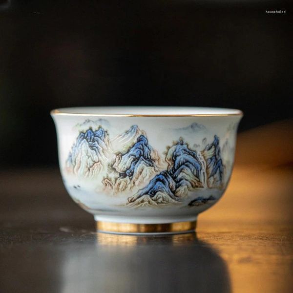 Tasses Soucoupes Qianli Jiangshan Pictorial Master Cup Peinture en Or Antique Tasse À Thé En Céramique Ménage Personnel Unique Chinois Kungfu Thé Ensemble