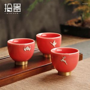 Tasses Soucoupes en cuivre rouge glacée à fond maître tasse de thé céramique petit bol de thé set spécial personnel