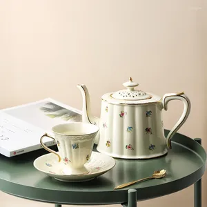 Tasses soucoupes rétro européenne bulle tasse à thé haute température cuisson en céramique motif de fleur café délicat théière pratique pour