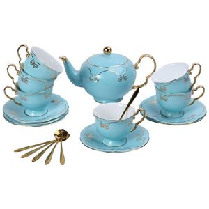 Cups Saucers Royal Ceramic Coffee Cup Set Luxury Creative Chinees Blue Bone China Porselein Lepel Simple Xicaras de Cafe Tea 6