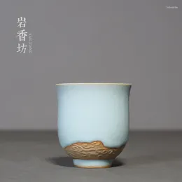 Cups Saucers Ru Kiln Relief Xiangyun Small Cup Tea Set Huishouden Single Ceramic Master Gracked Glaze 100ml
